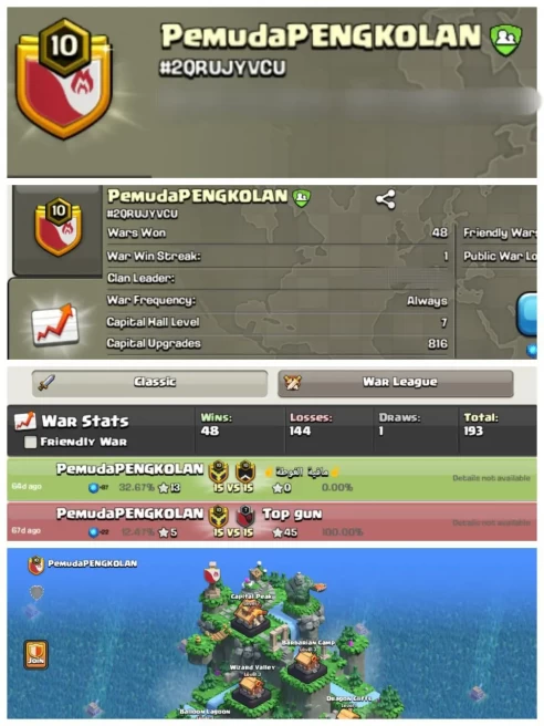 C9◆LVL 10◆CLAN NAME: PemudaPENGKOLAN◆CAPITAL HALL 7◆CLAN WAR WIN 48◆EXTRA ORDINARY STORE