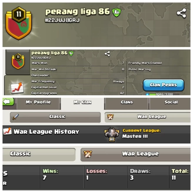 C24◆CWL RANK: MASTER LEAGUE 3◆CLAN LVL 11◆NAME: perang liga 86◆LVL 11◆POSITIVE WAR LOG: WAR WIN 7 & LOSS: 1◆EXTRA ORDINARY STORE