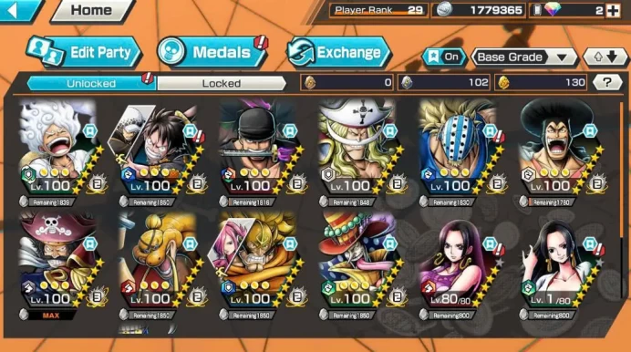 BR562-IOS+Android-Roger V2 Full Boost+4 Ex Max(Gear 5+Zoro+White Beard)+Good Medal+Support 145%+Judge Max+Oden v2 Max+Peros Max+Queen Max+Uta v1