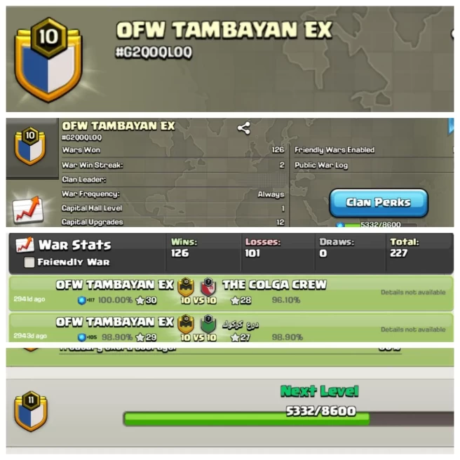 C48◆NAME: OFW TAMBAYAN EX◆LVL 10.8◆POSITIVE WAR LOG 2:1◆WIN 126/LOSS 101◆EXTRA ORDINARY STORE