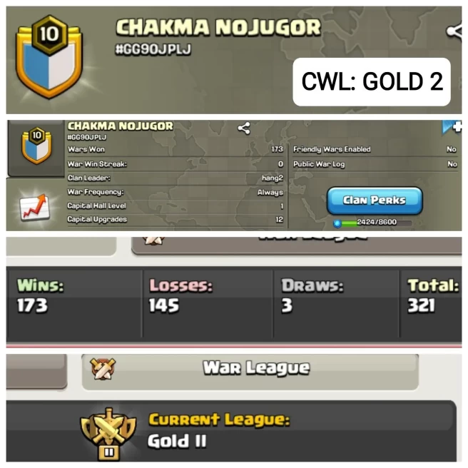 C54◆NAME: CHAKMA NOJUGOR◆LVL 10◆CWL: GOLD 2◆POSITIVE WAR LOG: 173/LOSS:145◆EXTRA ORDINARY STORE