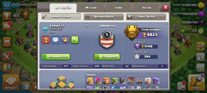 TH 14 - BH 9|LV 155|TROPHY 4823|HH 7|BK 55,AQ 60,GW 48,MP 42,RC 21|CN OFF|Protect OFF |TAKE MAIL|CHECKSS(COC1366)