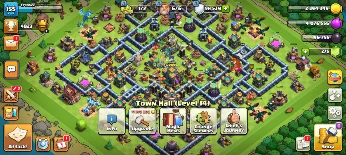 TH 14 - BH 9|LV 155|TROPHY 4823|HH 7|BK 55,AQ 60,GW 48,MP 42,RC 21|CN OFF|Protect OFF |TAKE MAIL|CHECKSS(COC1366)