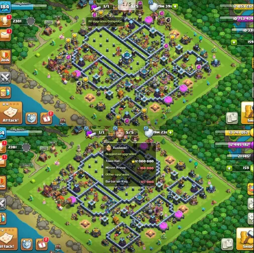 TH13  LVL 184 BK 62  AQ 75  MP 48  GW 50  RC 25  150+ GEMS  2000+ Trophies  Magic Items, Hero Skins & Good Epics – X282