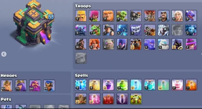 STRONG TH 14  191 LVL  3086 Trophy  411 Gems  63 BK  75 AQ  50 GW  25 RC  Full Access  IOS/ANDROID (Screenshots Inside)