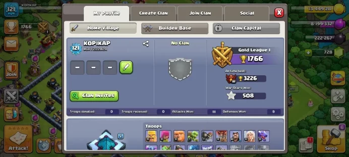 TH 13 - BH 7|LV 121|TROPHY 1766|HH 7|BK 44,AQ 55,GW 42,MP 35,RC 23|CN OFF|Protect OFF |TAKE MAIL|CHECKSS(COC1391)