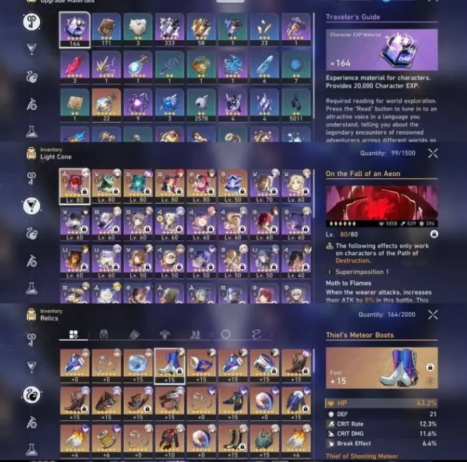 GOD Account - EU - TR 70 - +27 5Stars (Characters&Light Cones) - More Eidolons Max - +31 Staller Jids - More Peties+ [ALL INFO in Description]