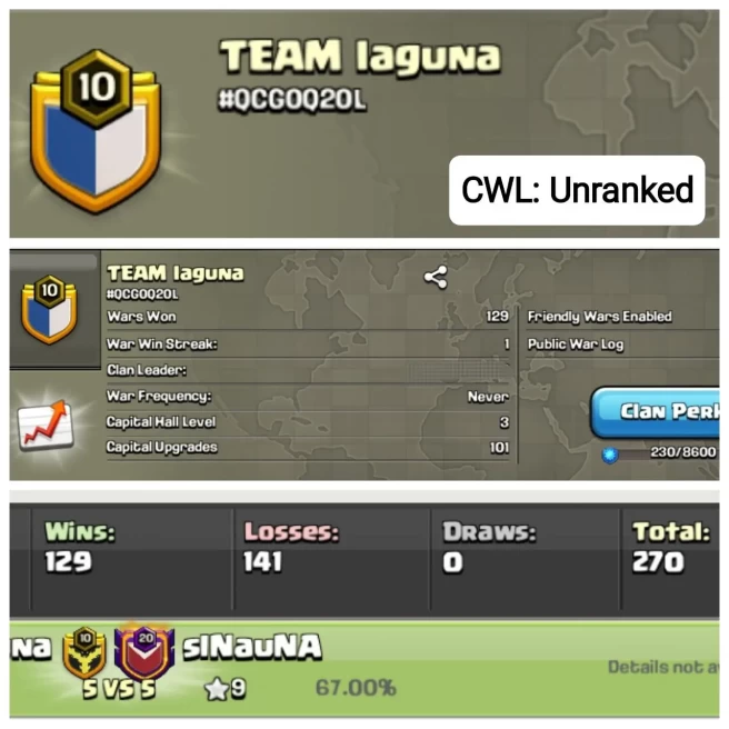 C4◆NAME: TEAM laguna◆LVL 10◆TOTAL WAR: 270◆WIN: 129◆EXTRA ORDINARY STORE