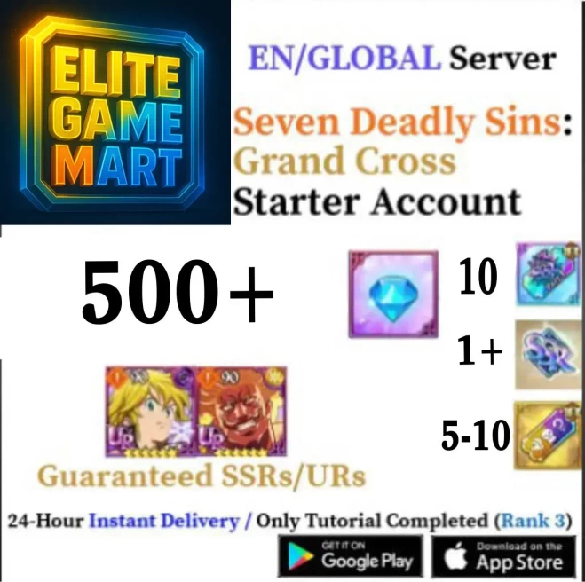 GLOBAL / 500+ Diamonds / 10 UR heroes / 5-10 SSR tickets / Escanor ultimate