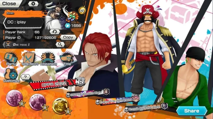 BR604-IOS+Android-Hyber 54+11 Ex(Luffy Gear 5+Shank v4+Roger Skin+Zoro Skin+White Beard+Roger v2+Kaido+Zephyr)+Good Medal+Support 164%