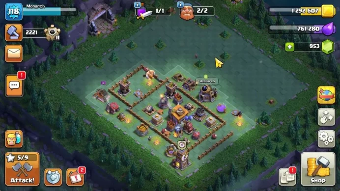 TH 13-BH 6|LV 118|TROPHY 2602|HH 6|BK 50,AQ 50,GW 15,MP 20,RC 0|953 Gems|CN OFF|Protect OFF |TAKE MAIL|CHECKSS(COC1414)