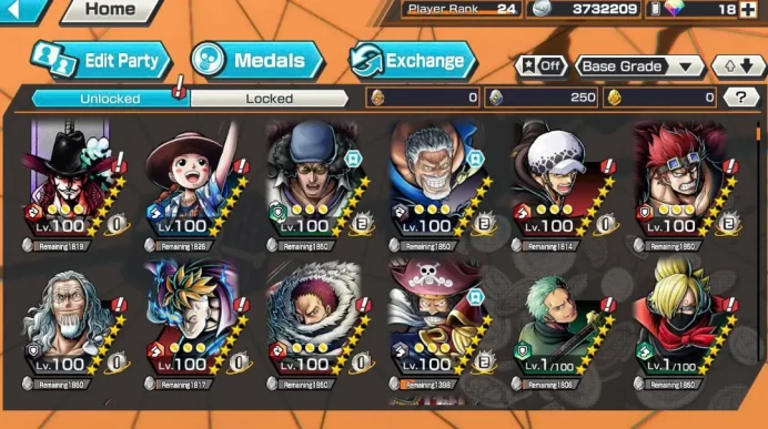 BR606-IOS+Android-4 Ex Meta(Gear 5 v2+Garp+Roger v2+Kuzan)+Good Medal+Support 142%+Law Max+Rayleigh Max+Katakuri Max+Shark+Oden v2+Amaraki v2