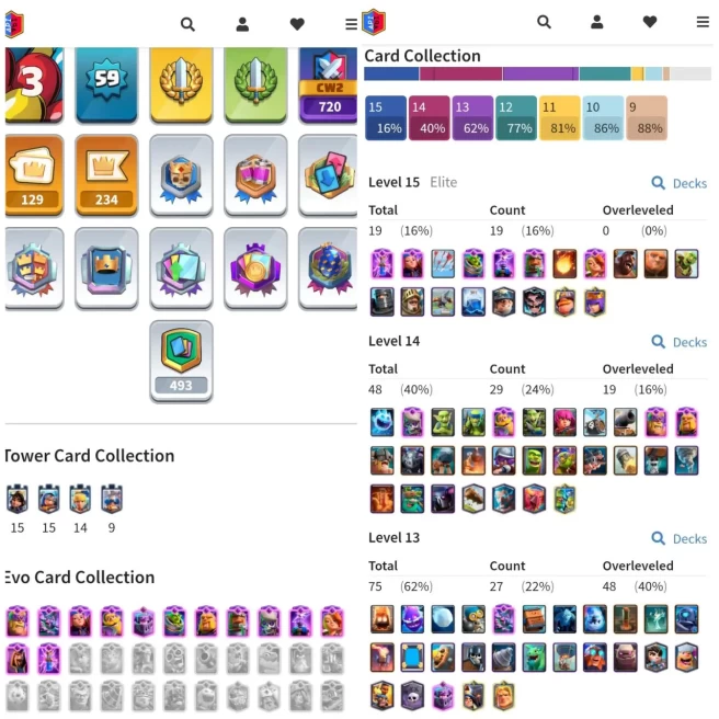 CR LVL 59 | MAX CARD 48 (ELITE 19) | EVO 13 | EMOTE 129 | BATTLE WONS 5385 | KT 15 | TROPHY 10300 | S ARENA 1 | SKIN TOWER 13 | INSTANT DELIVERY