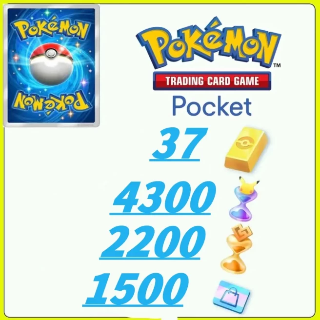 2000- Pokémon Gold Bricks*37 - Pack Opening Hourglass*4300- Challenge Hourglass*2200- Store coupon*1500-Crown Card+Real Scene Card/Android/iOS