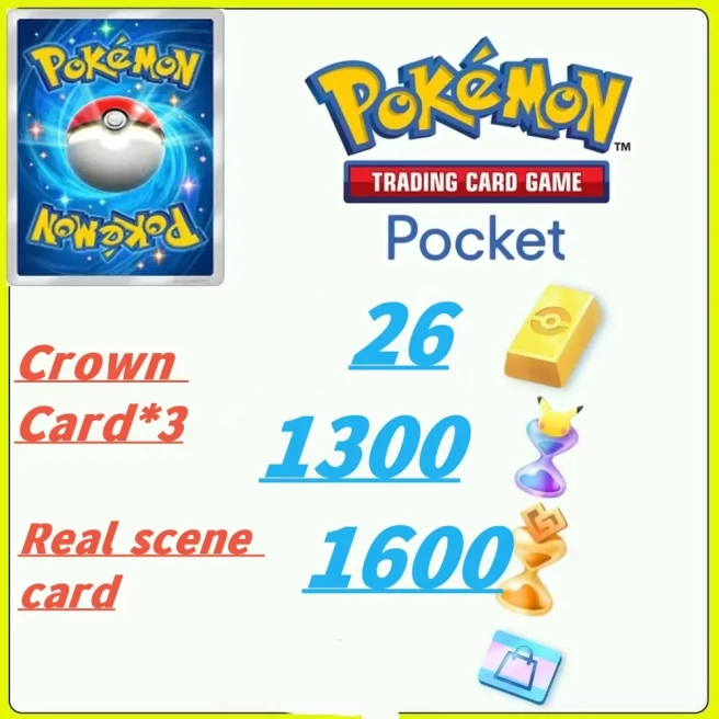 [Global/ENG] Pokeballs*2 + Real Scene Cards + Crown Cards+30 + Pokemon Gold + Hourglass Bag×1400 + Miracle Hourglass×1700] Android/iOS 