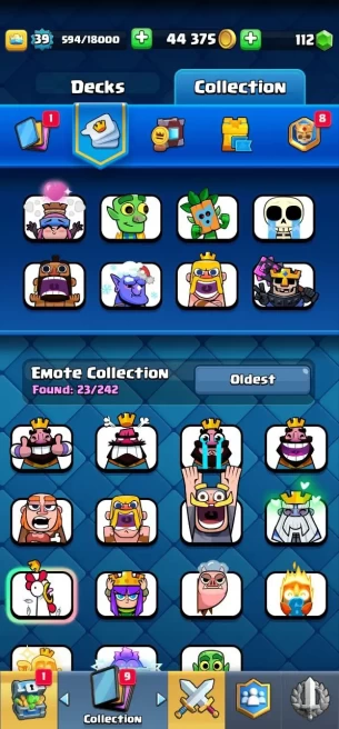 (Android/iOS) KT 13 -lvl 39 -Cards 103/109 - Max Card 1 / Lvl 13 Card 4 / Emote 23 / Tower skin 1/Fast delivery/