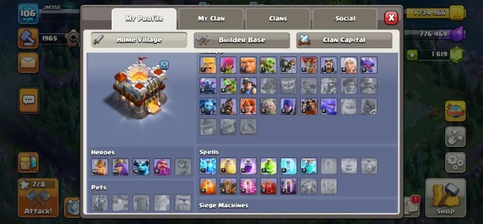 Clash of Clans TH11 Clash of Clans – Level 106 / Heroes: 40 | 40 | 16 | 9 / Builders: 6 / Best Price – Quick Delivery / DM for details