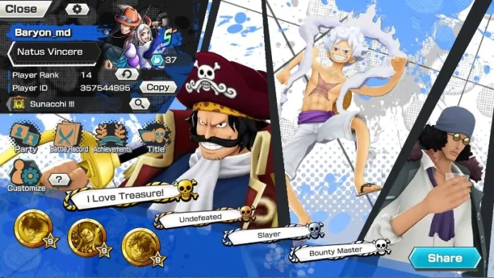 Global|6 META EX[Luffy Emperor,Sakazki,Roger,Kuzan,ACE&Yamato,Yamato,Etc]Rank 14|Log Bandai|Check SS(OPBR938)