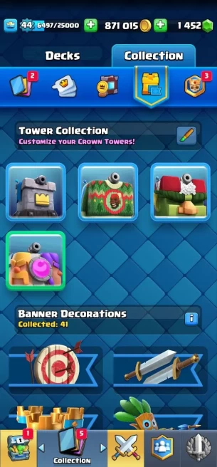 Clashroyall (Android/iOS)  KT 14 -lvl 44 -Cards 114 /120 -  Max Card 15 / Lvl 13 Card 5 / Emote 56 / Tower skin 4/evo card 4/Fast delivery