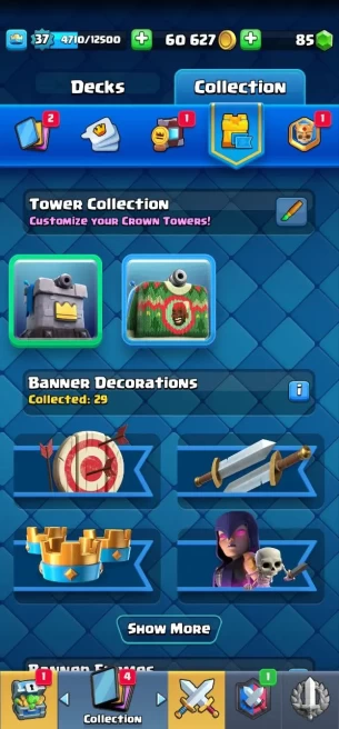 Clashroyall (Android/iOS)  KT 12 -lvl 37 -Cards 106 /120 -  Max Card 8 / Lvl 12 Card 3 / Emote 55 / Tower skin 2 /Fast delivery