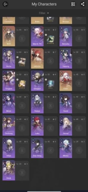 GOD Account - EU - TR 70 - +24 5Stars (Characters&Light Cones) - More Eidolons E6 - +200 Staller Jids - Taken Warp - More Peties+ [ALL INFO in 