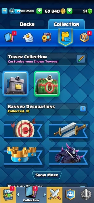 Clashroyall (Android/iOS)  KT 13 -lvl 37 -Cards 107 /120 -  Max Card 5 / Lvl 13 Card 4 / Emote 31 / Tower skin 2 /Fast delivery