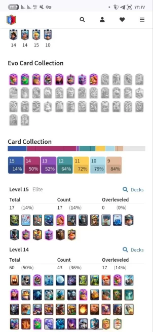 Clash royal (Android/iOS) KT 15 - lvl 58 - Cards121 /121/eliteCard 17/ Max Card 43/evo card8/Emote 67 / skin tower 9 /Fast delivery/Cheap sale
