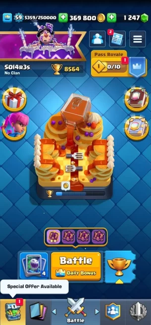 Clashroyall (Android/iOS) KT 14 -lvl 59 -Cards 118 /120 - Max Card 29 / eliteCard 21 /evo card 14/ Emote 79 / Tower skin 14 /Fast delivery