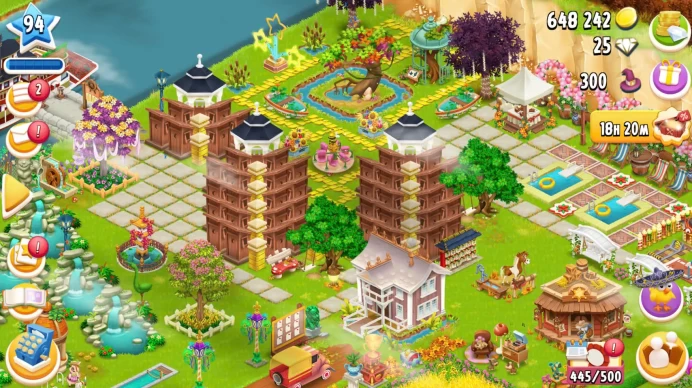 SALE Level 94 barn 2800 silo 2100. Available 500 vouchers.Give 2m coins. Beautifully decorated with ferris wheel - magic tree, level town 20
