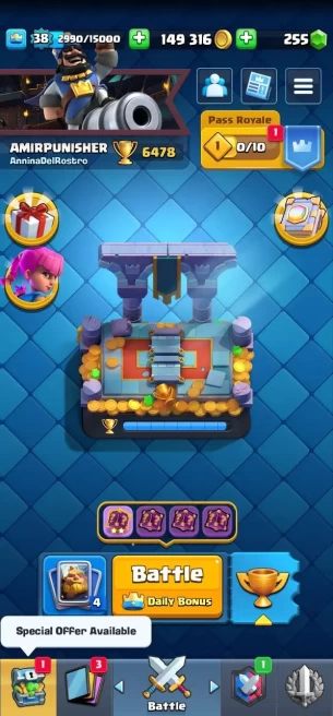 Clashroyall (Android/iOS) KT13 - lvl38 - Cards112 /120 - Max Card 8 _lvl 13 card 3 /Emote 35 / skin tower 3 /Fast delivery