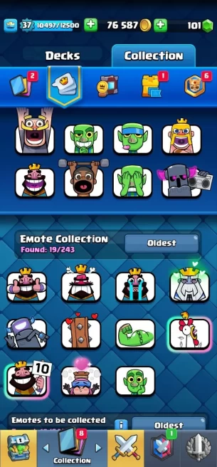 Clashroyall (Android/iOS) KT12 - lvl37  - Cards106 /120 - Max Card 1 _lvl 13 card 3 /Emote 19 / skin tower 1 /Fast delivery