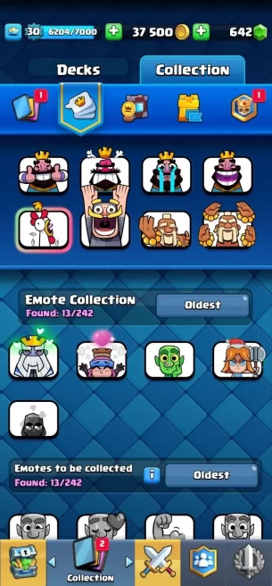 Clashroyall (Android/iOS) KT11 - lvl30  - Cards104 /120 - Max Card 0 _lvl 11 card 6 /Emote 13 / skin tower 2 /Fast delivery