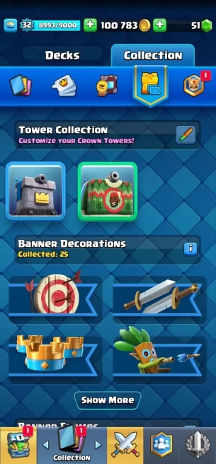 Clashroyall (Android/iOS) KT11 - lvl32 - Cards102 /120 - Max Card 2 _lvl 13 card 1 /Emote 22 / skin tower 2 /Fast delivery