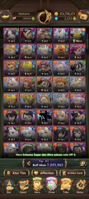 Asia|7M CC|1553 Gems + Collab Solev+TOG+Shadow + 13UR + 11LR(EliMeli 6/6,MerlinEscanor,SJW,Beru,Shadow)|Huge Resource|(SDS2232)