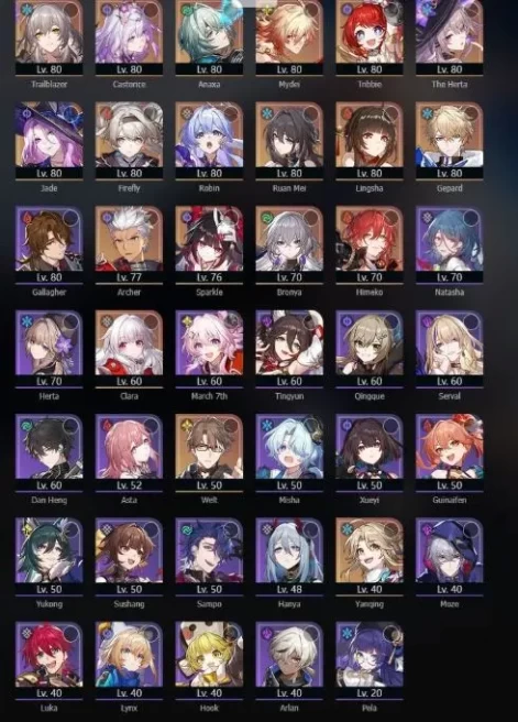GOD Account - Asia - TR 70 - +25 5Stars (Characters&Light Cones) - More Eidolons E6 - +84 Staller Jids - ? Warp - More Peties+ [ALL INFO in 