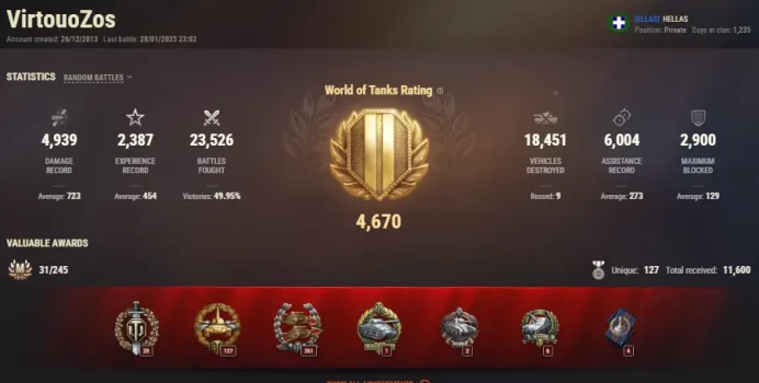 [EU] 11 TIER X | 75 PREMIUM TANK | 1000 GOLD | 27 893 773 SILVER | TOTAL TANKS 114 | CHANGEABLE PASSWORD | 