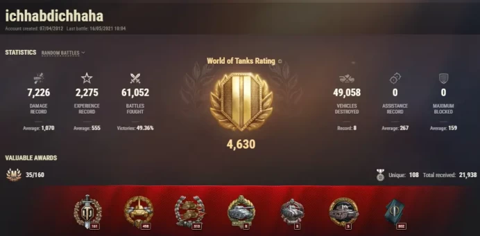 [EU] 13 TIER X | 45 PREMIUM TANK | 1703 GOLD | [10] FV215b | CHANGEABLE PASSWORD | 61 117 (49%) WINS | 17 363 571 SILVER | 
