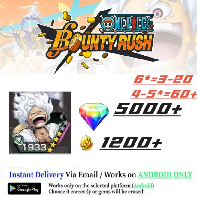 Global |Android Only | Gear Five Luffy |5000+RD | 1200+GF |six star hero 3-20 |Four-Five Star Heroes 60+| 100% Secure Account | Fast Delivery