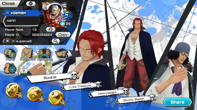Global|5 META EX[Kuzan,SakaZuki,Shanks,FR Shanks,ETC]Rank 13|Log Bandai|Check SS(OPBR952)