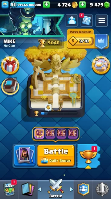 ◄ KT 14 ► LVL 53 ◆ 9046 CUPS◆ 120 CARD ◆ 42 MAX ◆ LEVEL 15 [4] ◆ LEVEL 14 [38] ◆ 64 EMOTES ◆ 5 EVO ◆ 2 SKINS ◆ 4k GOLD ◆ 9479 GEMS ◆ RL39