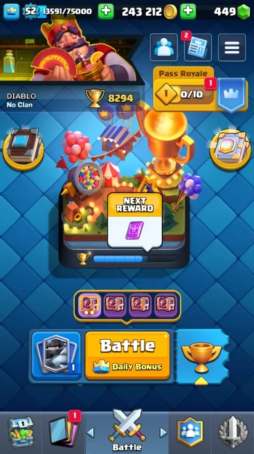 ◄ KT 14 ► LVL 52 ◆ 8294 CUPS ◆ 120 CARD ◆ 24 MAX ◆ LEVEL 15 [1] ◆ LEVEL 14 [25] ◆ 77 EMOTES ◆ 9 EVO CARD ◆ 6 SKINS ◆ 243k GOLD ◆ 449 GEMS ◆ RL45