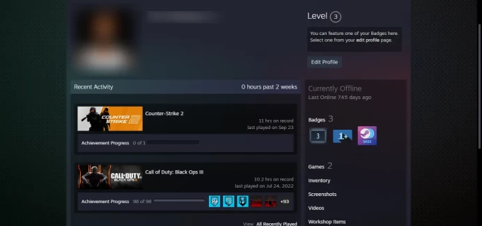 FACE IT _ Last Online 2 years ago _ << 30 Days Warranty >> _NO VAC  _ Global Offensive Badge_11 hrs_