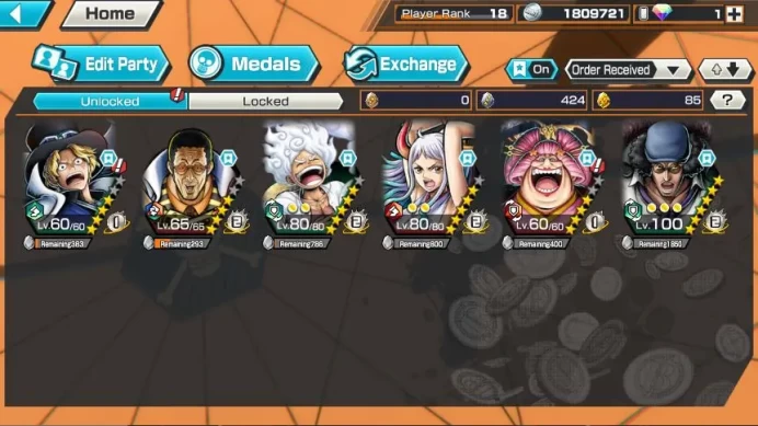Global|6 META EX[Luffy G5,Borsalino,Olin,Kuzan,Yamato,Sabo]Rank 18|Log Bandai|Check SS(OPBR973)