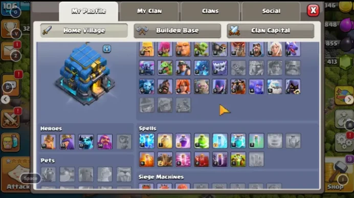 TH 12 | LVL 106 | BK 51 | AQ 55 | GW 34 | MP 13 | 2413 GEMS | 3279 TROPHIES |