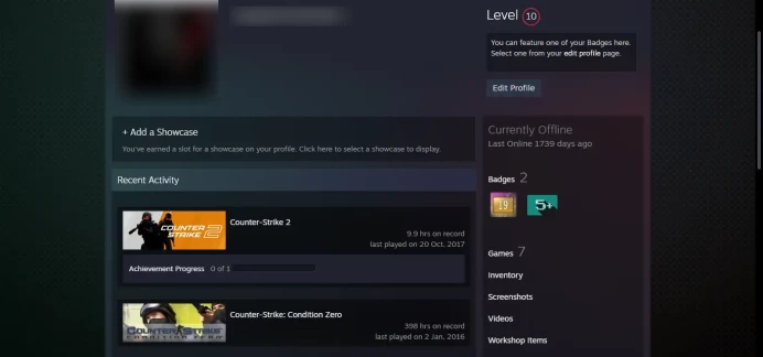 10 LEVEL STEAM _Face It_ Last Online 4 year ago_ << 30 Days Warranty >> _ NO VAC_ 10Y, 5Y, Loyalty, Global Badge_9 hrs_