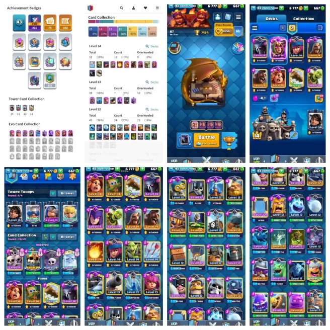 R114【KT 14_LVL 43】48K ELITE WILD CARD▰12 CARD MAX▰9 EVO【VELK,WIZARD,WHITCH】▰75 RARE EMOTE▰7.4K TROPHY▰20 EVO SHARD APPLY▰4 SKIN▰NC FREE