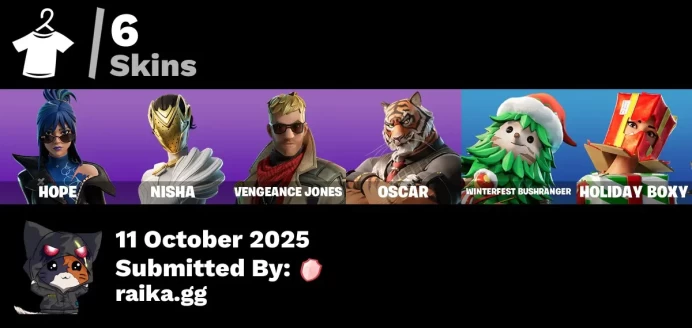 [PC/PSN/XBOX] 6 skins | Hope | Nisha | Vengeance Jones | Oscar | Winterfest Bushranger | Holiday Boxy | Nemesis Box | Spectra Protector