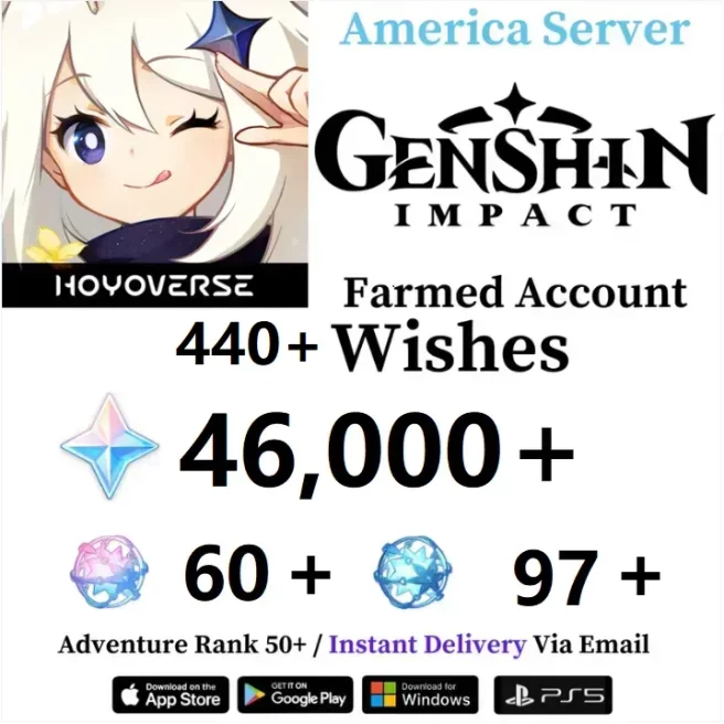 [America] 46,000+ Primogems Fates | 97+ Acquaint Fates | 60+ Intertwined Fates | Genshin Impact Reroll Account