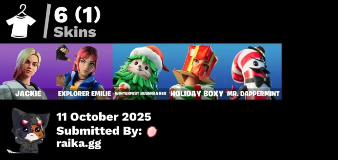 [PC/PSN/XBOX] 6 skins | Jackie | Explorer Emilie | Trailblazer Tai | Winterfest Bushranger | Holiday Boxy | Mr. Dappermint | Piñata Brian