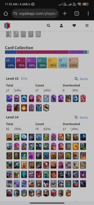 9 YR OLD CR 11500 CUPS, FREE NC , 92 MAX CARDS, 17 ELITE, 15 EVO, 88 EMOTES, 7 TOWER SKIN, 101 DECOR, 124 BANNER, 131 BADGE, KT 15, AND LEVEL 59